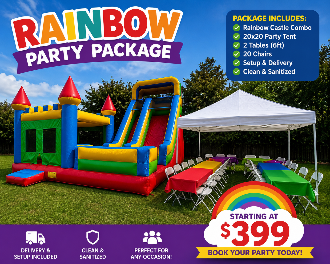 Rainbow Castle Combo Party Package!